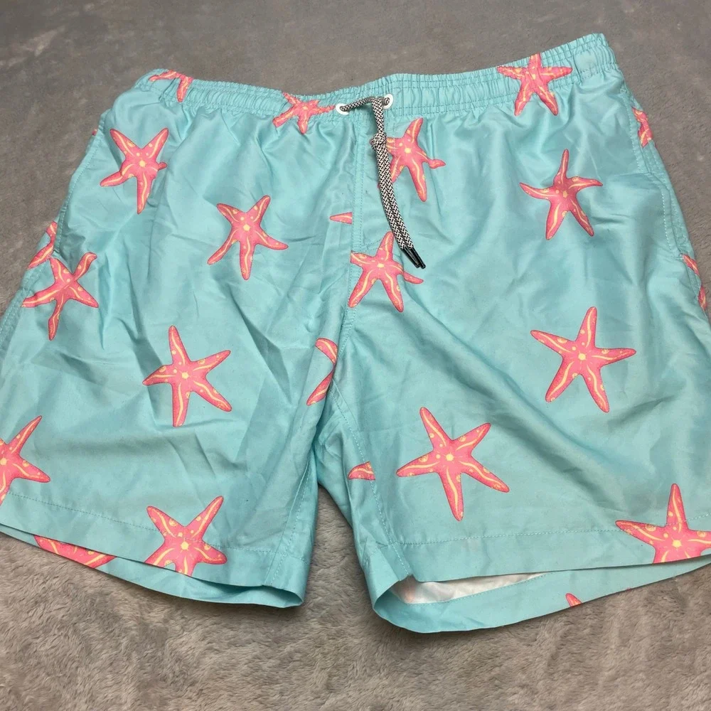 NWT Maamgic Mens Starfish Swim Trunks Size L Blue Coastal Beachwear